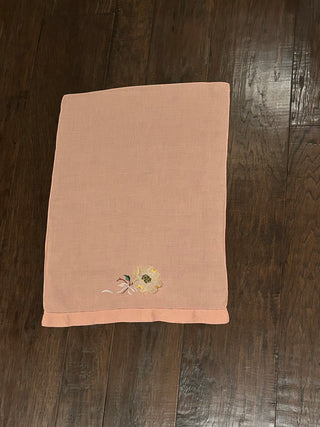 Vintage Tea Towel, Pink with Organdy Flower Applique