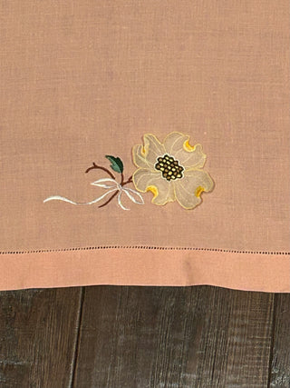 Vintage Tea Towel, Pink with Organdy Flower Applique
