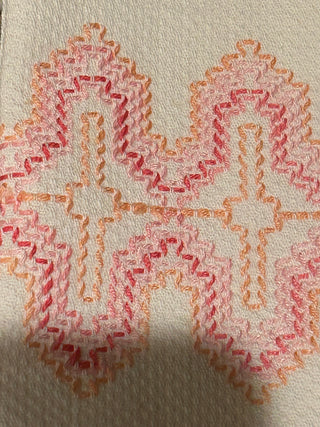 Vintage Huck Hand Towel, White with Pink