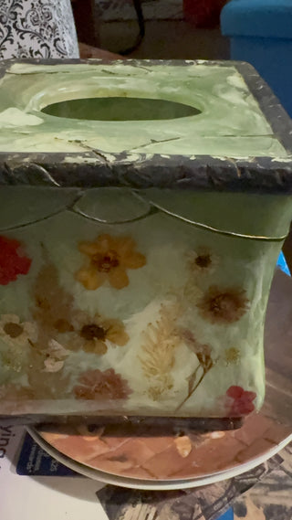 Vintage Tissue Box Cover Dried Wildflowers in Resin