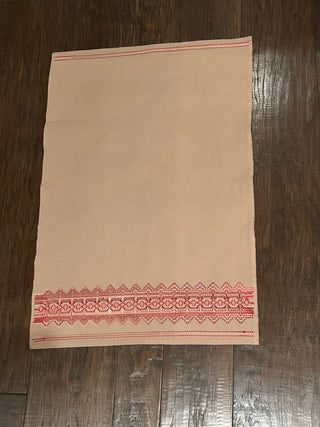 Vintage Huck Hand Towel, Lt Brown/Tan with Pink, Red, Maroon