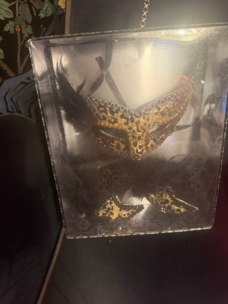 Leopard Masquerade Mask & Feather Costume Accessory Set in Display Box