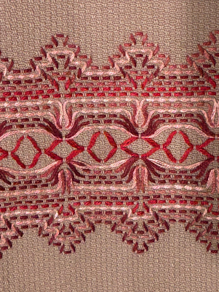 Vintage Huck Hand Towel, Lt Brown/Tan with Pink, Red, Maroon