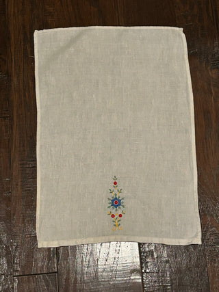 Vintage Tea Towel, White with Floral Embroidery