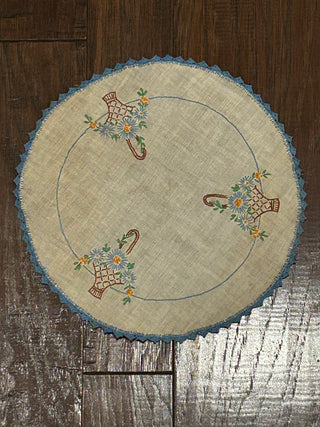 Vintage Doilies, Set of 5, Cream with Blue Floral Designs