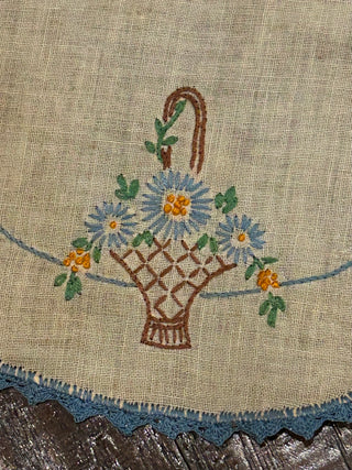 Vintage Doilies, Set of 5, Cream with Blue Floral Designs