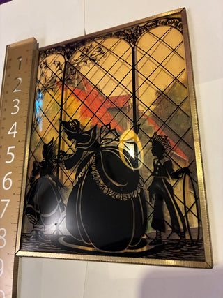 Antique silhouette painted in convex glass. Art. Picture.