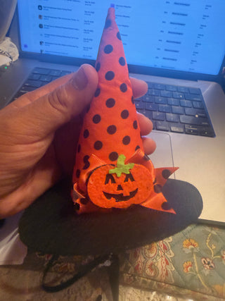 Pet Witch Hat orange and black polka dots & pumpkin