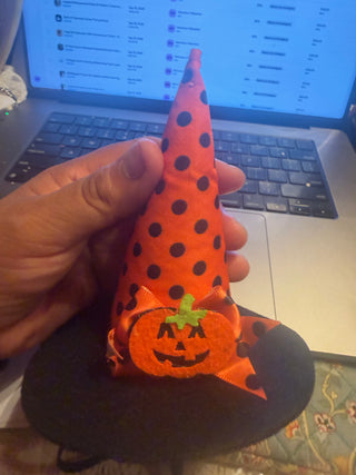 Pet Witch Hat orange and black polka dots & pumpkin