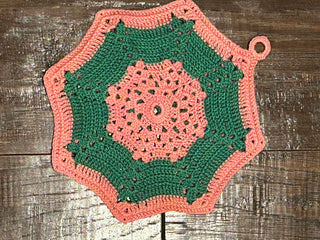 Vantage Crochet  Potholder, Pink and Green