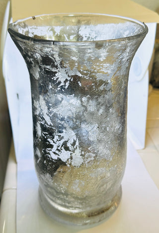 Silver Crackle Glass Vase 10" x 6"