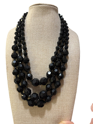 Multi-Strand Black Faceted Bead Necklace