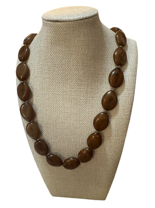 Brown Lucite Flat Oval Bead Necklace