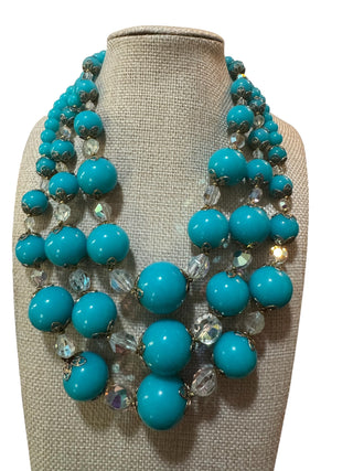 1950s Triple Strand Turquoise & AB  Necklace