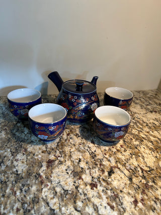 Vintage Japanese Tea Set, Cobalt Blue