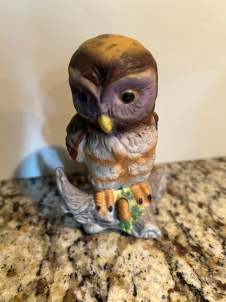 Vintage Screech or Barred Owl Figurine on Branch