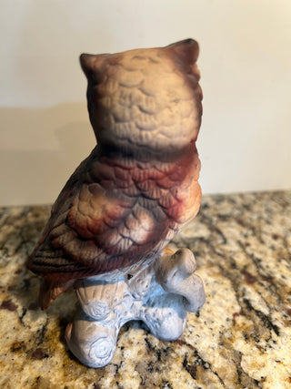Vintage Horned Owl on Branch Figurine