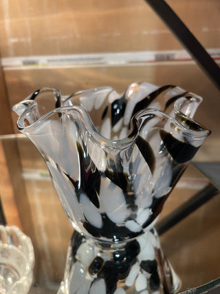 4.5" Art Glass Vase, Black/White--SP