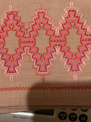 Vintage Huck Hand Towel, Lt. Brown/Tan with Pink