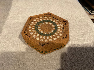 Vintage Sweet Grass Basket w/Crochet Coasters