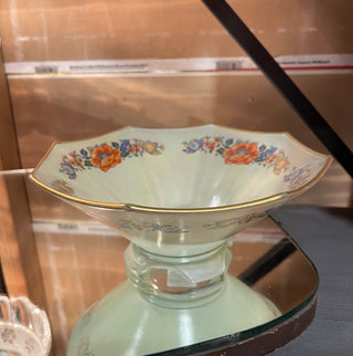 8.5" Vtg Ftd Glass Bowl Rev. Paint Poppies, Gold Rim--SP MTS