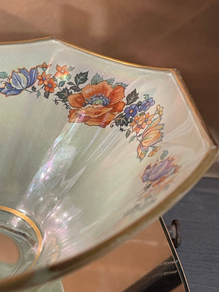 8.5" Vtg Ftd Glass Bowl Rev. Paint Poppies, Gold Rim--SP MTS