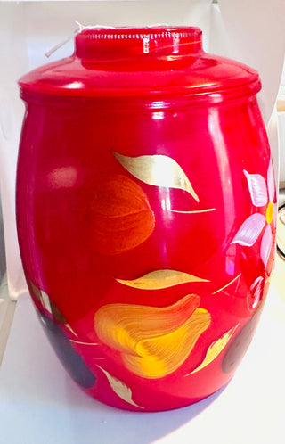 Vintage Mid-Century Bartlett-Collins Red Glass Cookie Jar WITH LID
