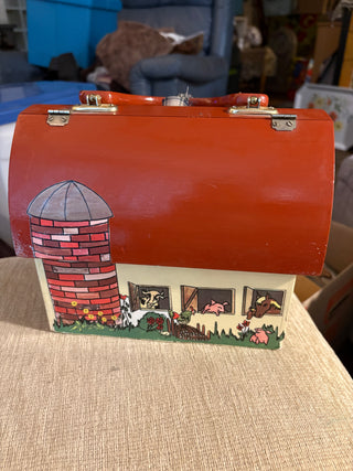 Vintage Wooden Purse, red barn w/Silo, animals 1950s-1960's