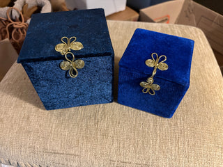 Set of Blue Velvet Gift boxes, Nested. Satin Lining.