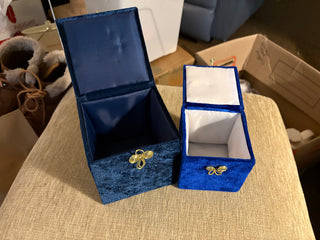 Set of Blue Velvet Gift boxes, Nested. Satin Lining.