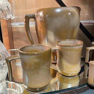 Frankoma Pottery Brown 8' Pitcher & 4 Mugs--SP