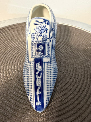 Porcelain Shoe Blue White 4 inch