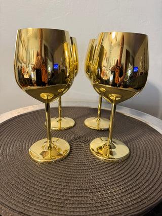 Wine Goblets SET 4, Gold Stainless Steel