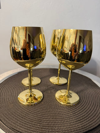 Wine Goblets SET 4, Gold Stainless Steel