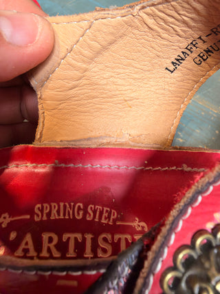 L'Artiste Spring Step Lanaffi Red Ankle Strap Cork Wedge Sandal Size 41