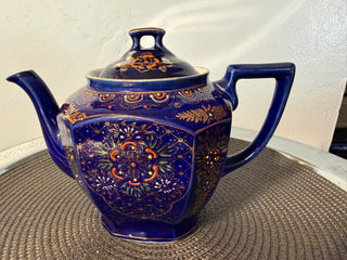 Teapot Nano Painted Blue Gold 7"