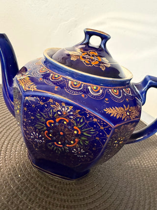 Teapot Nano Painted Blue Gold 7"