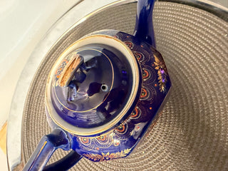 Teapot Nano Painted Blue Gold 7"