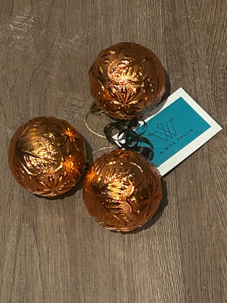 Fall Ornaments, Metallic Orange, Set of 3