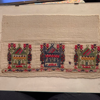 Framed 16" X 12" Hand Woven Textile  Folk Art Embroidery  VV