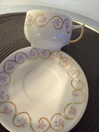Vintage Teacup/Saucer Gold Swirl Hand Painted