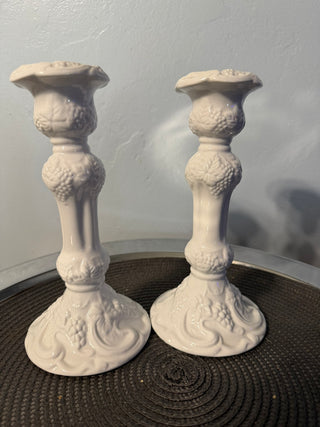 Candleholder SET TWO, White Grape - Taper 9"