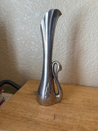 Vintage silver-plate art deco swan bud vase