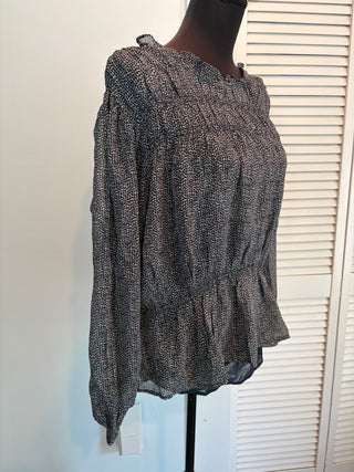 VELVET by Graham & Spencer Gray Smocked Waist Sheer Sleeve Blouse ~ NWT