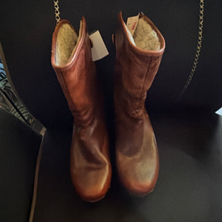 Ugg 100179 Women's Size 9 Lynnea Sherling Clog Boots Brown Leather Fold Over