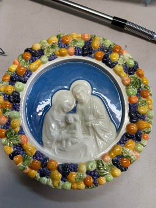 Italian Della Robbia style plaque holy family
