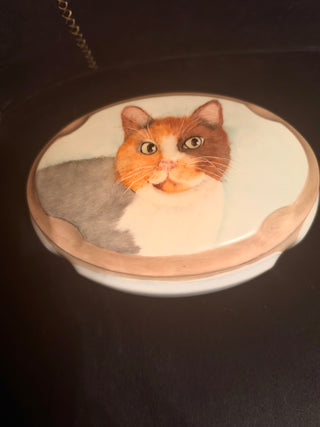 Pirkenhammer Czechoslovakia Porcelain Calico Cat Figurine – Approx. 7.5" Long