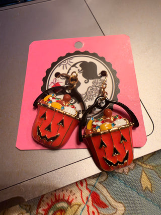 Bucket full of candy pumpkin earrings