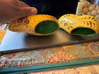 Vintage Pair of Bright Yellow Ceramic Dutch shoe approx. 5"  VV