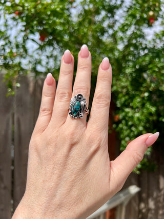 Vntg 925 Feather Flower Abalone Ring Sz 8.5